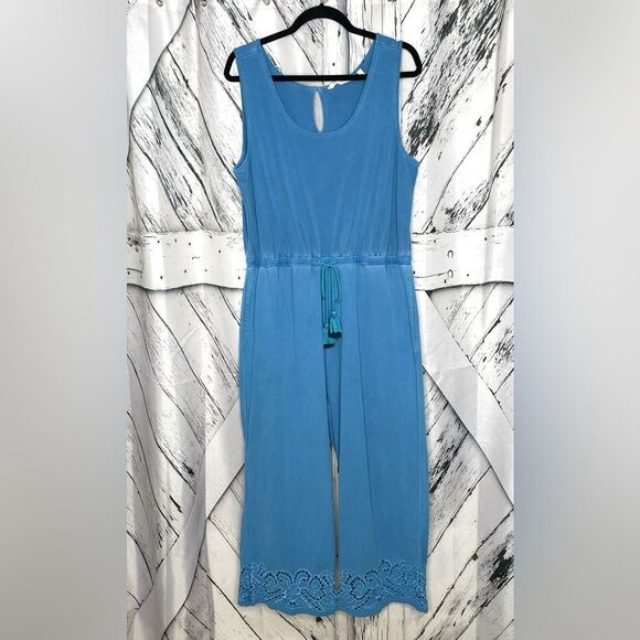 Soft Surroundings Jumpsuit Eyelet Trim Blue Size L - Picture 1 of 9